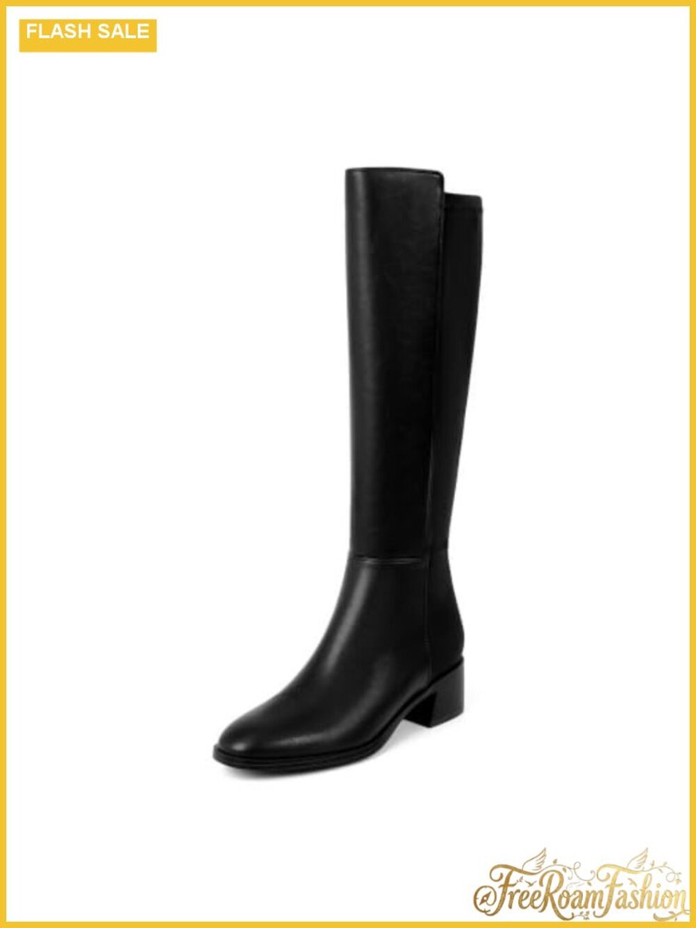 Stretchy Knee High Boots Women Chunky Low Heel Faux Leather Tall
